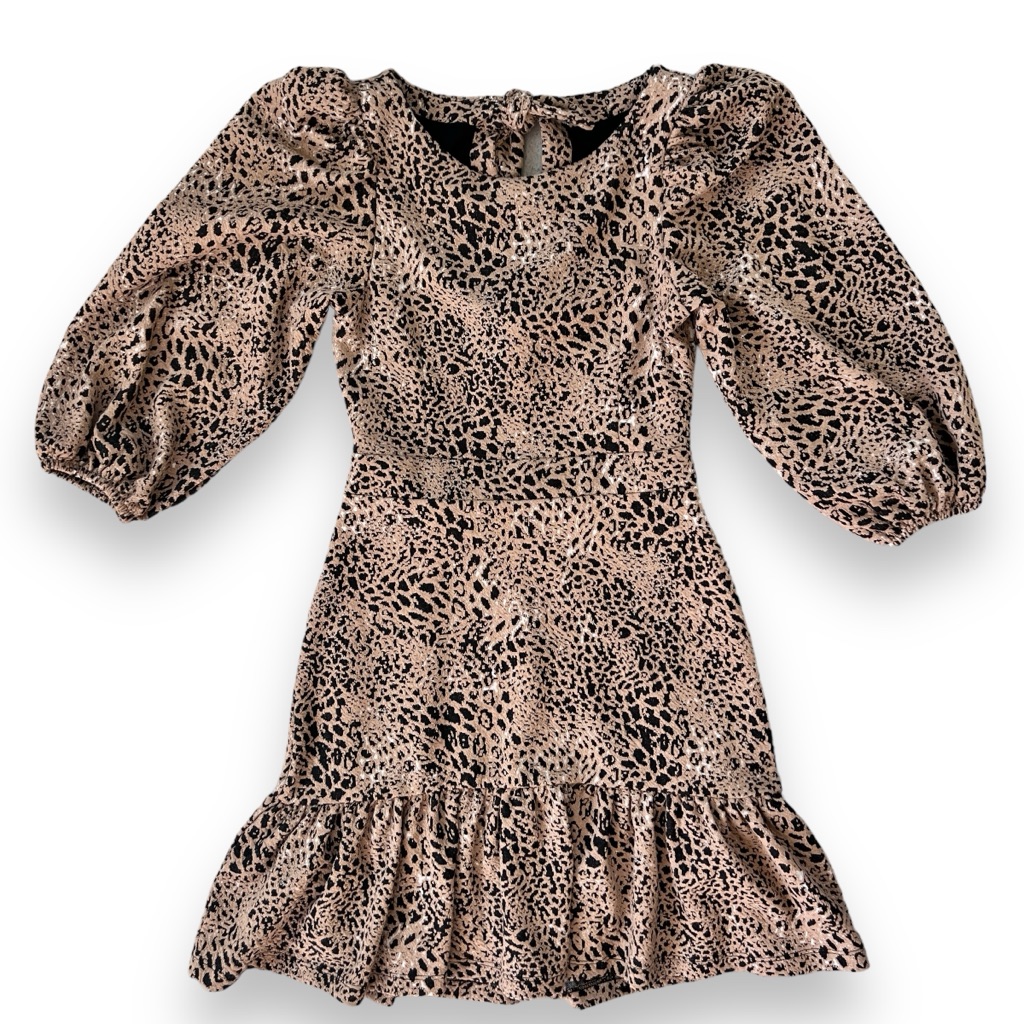 Anthropologie Maeve Knit Cut-Out Mini Ruffled Dress Leopard Print